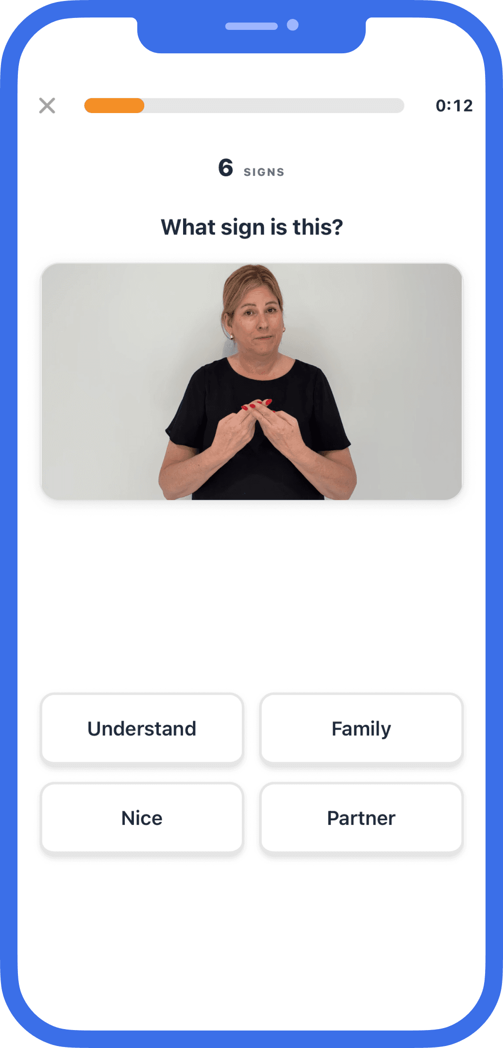 Auslearn interactive practice screen showing a sign-identification quiz