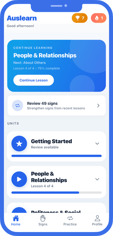 Auslearn lesson screen